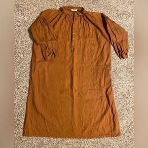 Ichi Antiquités Collar Half Button Long Dress w/Pockets, Sienna Rust Color
